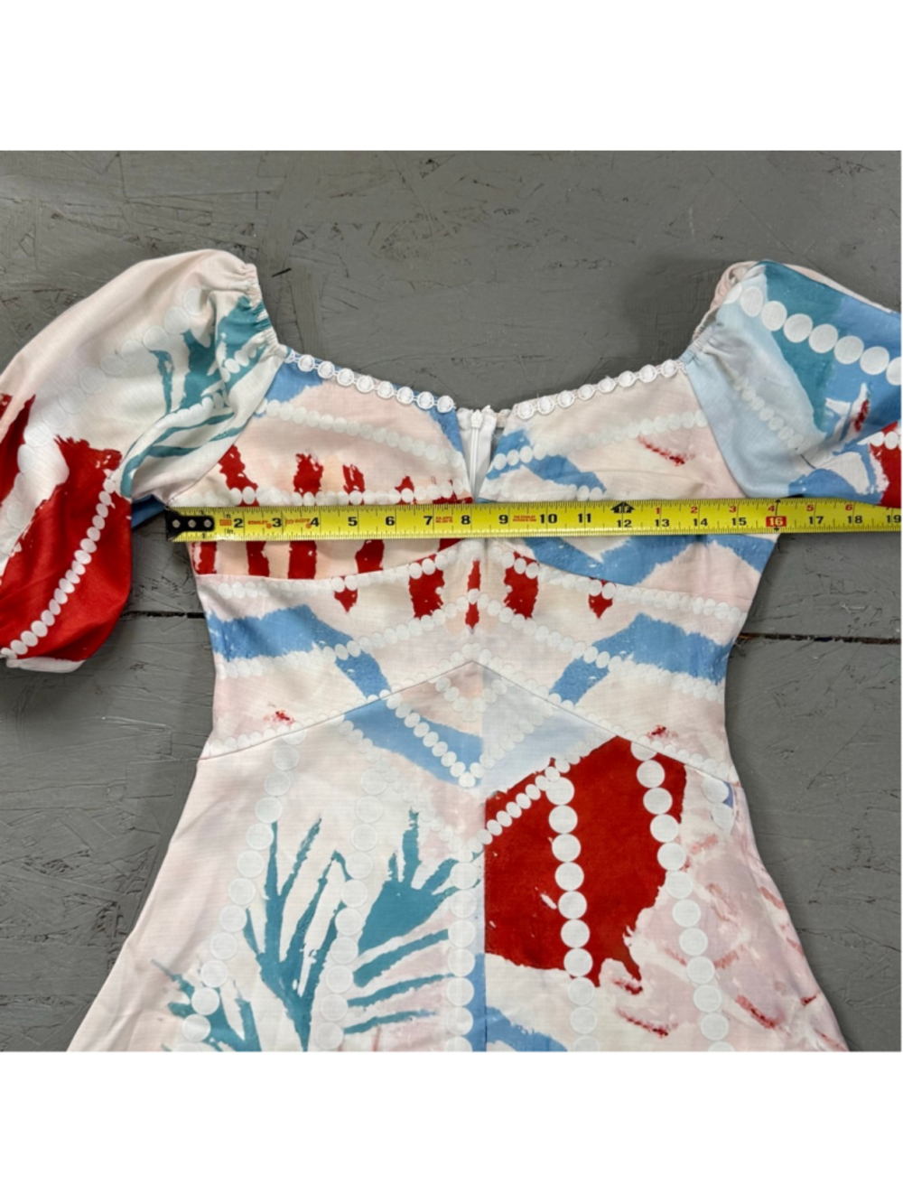 Abstract Print Puff-Sleeve Mini Dress - Red & Blue - Picture 6 of 12